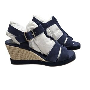 Andre Assous Farami Wedge Sandals Womens 11 Navy Blue Suede Espadrille Strappy‎